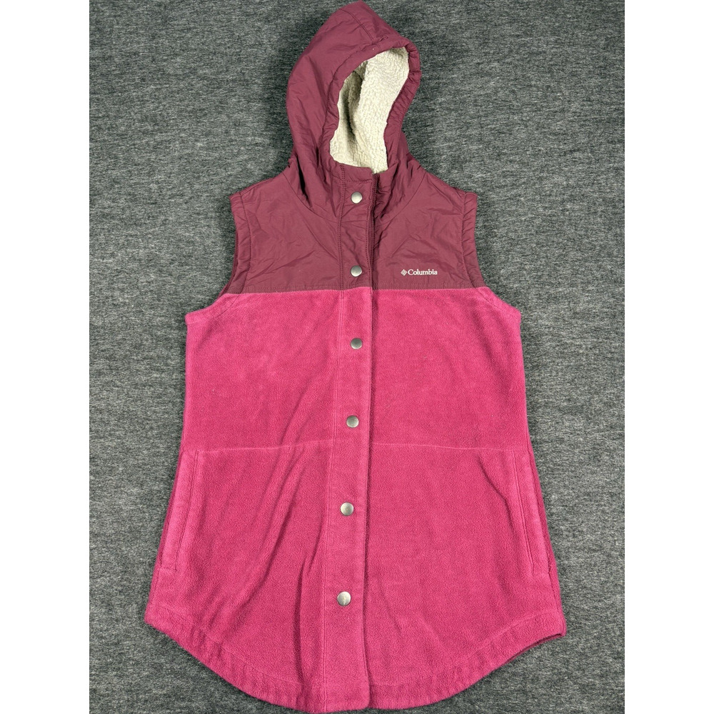 Columbia Benton Springs Hooded Fleece Vest Pink Womens Size Medium